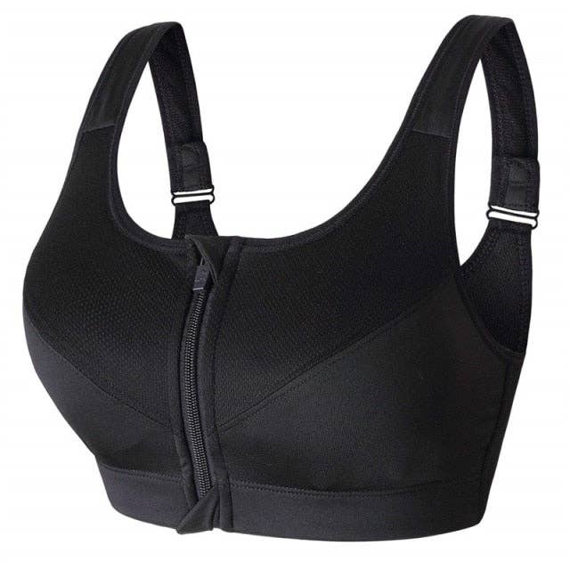 Black Front Zipper Sports Bra